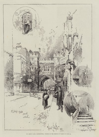 6月24日にプリンスオブウェールズが訪れたクラーケンウェルのセントジョンズゲート 作： Herbert Railton